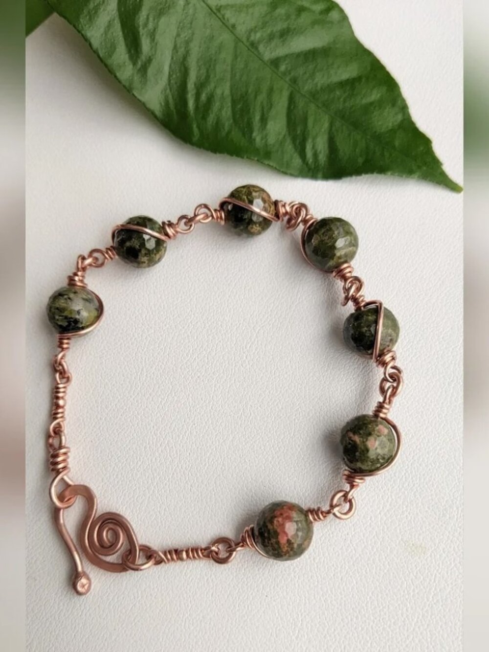 Earthy Unikite Jasper Bracelet Artisan Crafted Copper 7"